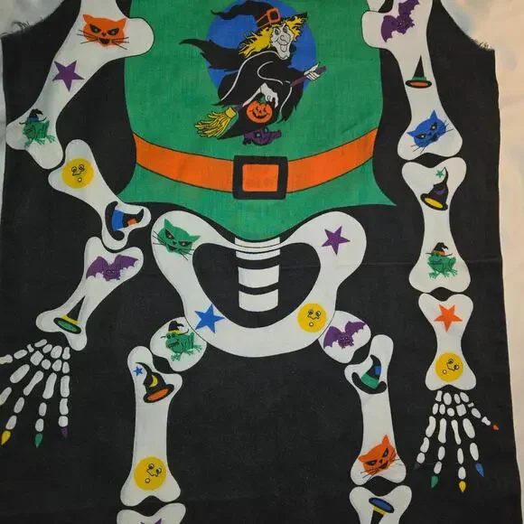 Vintage Skeleton Witch Pullover Halloween Costume Apron Mask Sheet 31" L 18" W - Picture 7 of 16